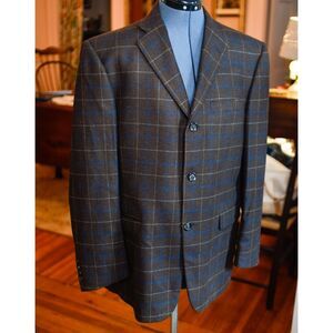 Burberry Blue Label Wool/Cashmere Blazer Suit Size 42 Brown Blue Windowpane